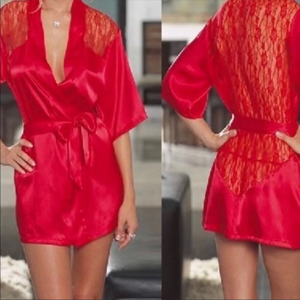 Red Silk & Lace Robe Size XL